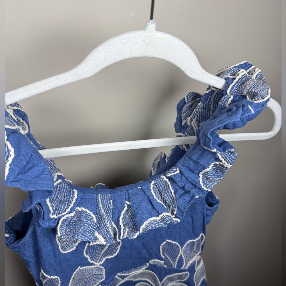 LOFT Floral Embroidered Ruffle Neck Mini Dress - Picture 11 of 12
